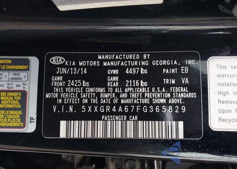 2015 Kia Optima Sxl Turbo z USA, uszkodzony, nr VIN 5XXGR4A67FG365829